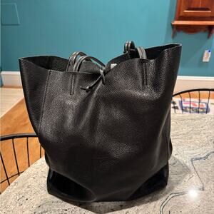 Black Leather Italian Tote Bag